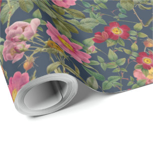 Vintage Wild Rose-cadeaupapier in Middernachtblauw Cadeaupapier