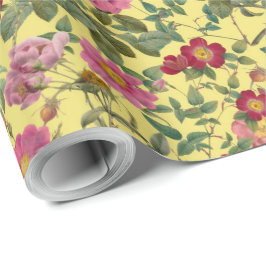 Vintage Wild Rose-cadopapier in boterbloemgeel Cadeaupapier
