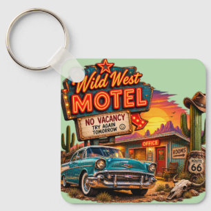 Vintage Wild West Motel Route 66 Klassieke Auto  Sleutelhanger