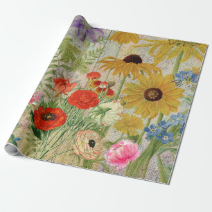 Vintage Wildbloemen Natuur Botanische collage Cadeaupapier