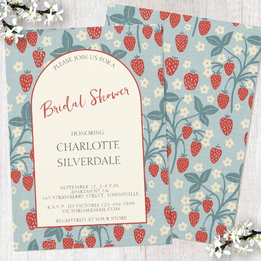 Vintage Wilde Aardbeien Bruiloftsfeest Kaart