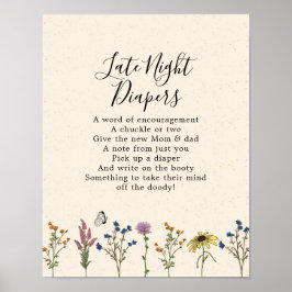 Vintage Wilde Bloem Baby Shower Late Nacht Luier Poster