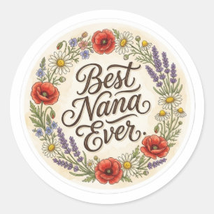 Vintage Wilde Bloem Beste Oma Ooit Bloemencadeau S Ronde Sticker