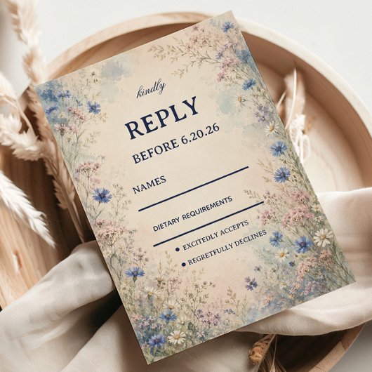 Vintage Wilde Bloem Botanisch RSVP Kaartje