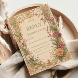 Vintage Wilde Bloem Botanisch RSVP Kaartje