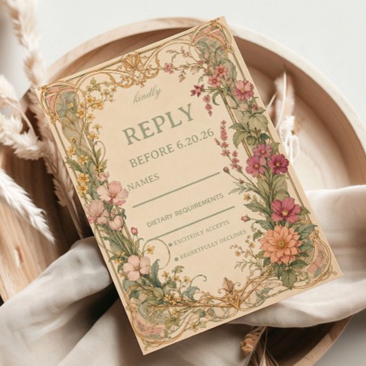 Vintage Wilde Bloem Botanisch RSVP Kaartje