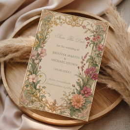 Vintage Wilde Bloem Botanisch Save The Date