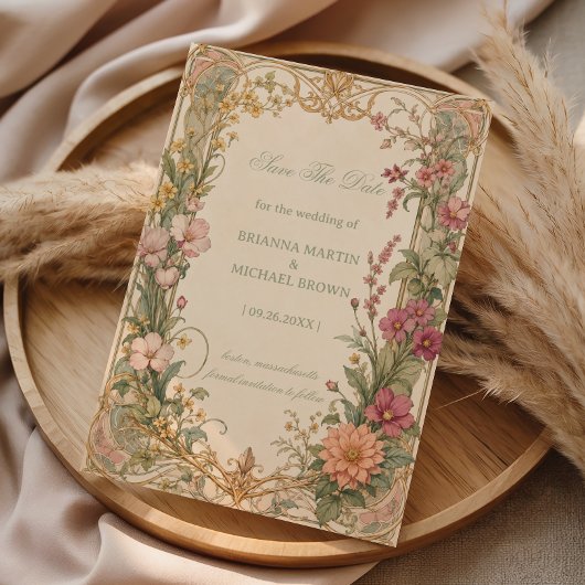 Vintage Wilde Bloem Botanisch Save The Date