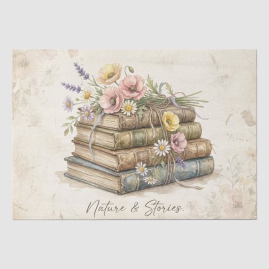 Vintage Wilde Bloemen & Boeken Tissuepapier (Voorkant)