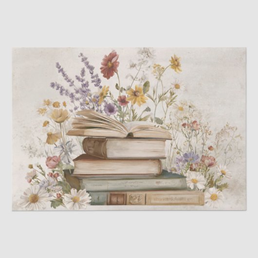 Vintage Wilde Bloemen & Boeken Tissuepapier (Voorkant)