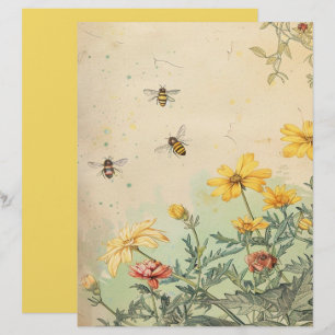 Vintage Wilde Bloemen en Bijen Scrapbook Papier