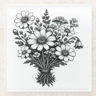 Vintage wilde bloemen linocut botanische bloem kun glazen onderzetter
