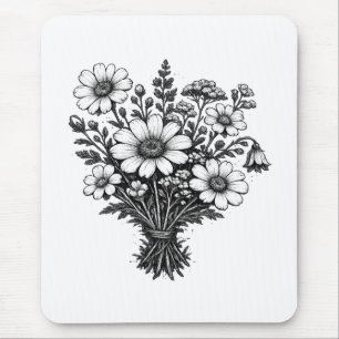 Vintage wilde bloemen linocut botanische bloem kun muismat