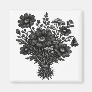 Vintage wilde bloemen linocut botanische bloemkuns magneet