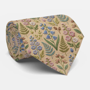 Vintage Wilde Bloemen Nep-Borduurontwerp Stropdas