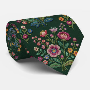 Vintage Wilde Bloemen   Nep-Borduurontwerp Stropdas