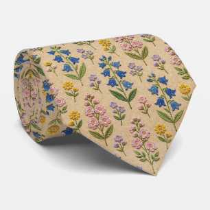Vintage Wilde Bloemen   Nep-Borduurontwerp Stropdas