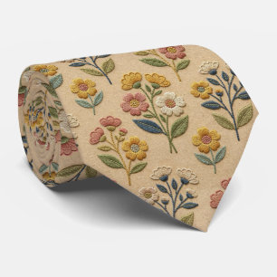 Vintage Wilde Bloemen   Nep-Borduurontwerp Stropdas