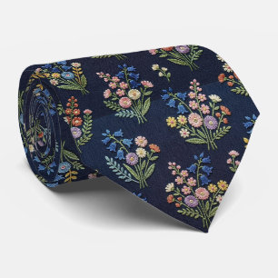 Vintage Wilde Bloemen Nep-Borduurontwerp Stropdas