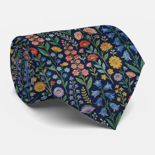 Vintage Wilde Bloemen   Nep-Borduurontwerp Stropdas