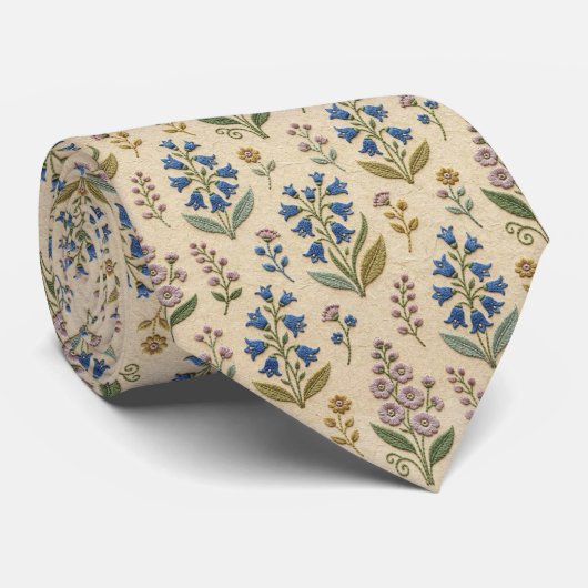 Vintage Wilde Bloemen | Nep-Borduurontwerp Stropdas (Opgerold)