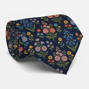 Vintage Wilde Bloemen   Nep-Borduurontwerp Stropdas