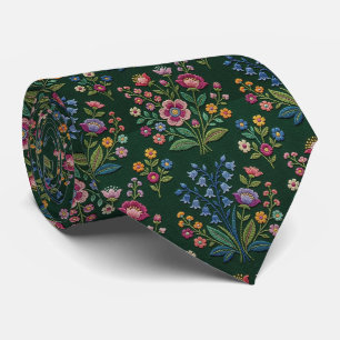 Vintage Wilde Bloemen Nep-Borduurontwerp Stropdas