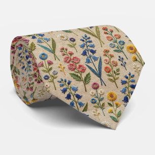Vintage Wilde Bloemen   Nep-Borduurontwerp Stropdas