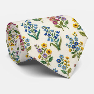 Vintage Wilde Bloemen Nep-Borduurontwerp Stropdas