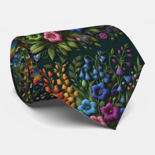 Vintage Wilde Bloemen   Nep-Borduurontwerp Stropdas