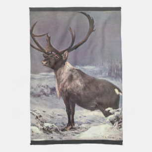 Vintage Wilde Dieren, Rendier Caribou door CE Swan Theedoek