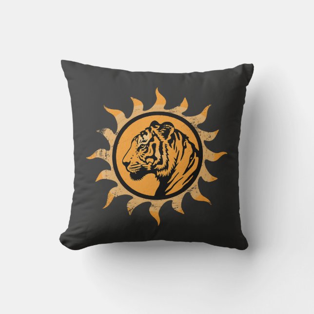 Vintage Wilde Dieren Tijger Zon Kussen (Voorkant)