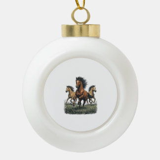 Vintage Wilde Paarden Rennen Western Vector Shirt_ Keramische Bal Ornament