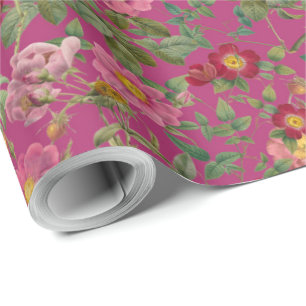 Vintage Wilde Roos Cadeaupapier in Bessenhout Roze