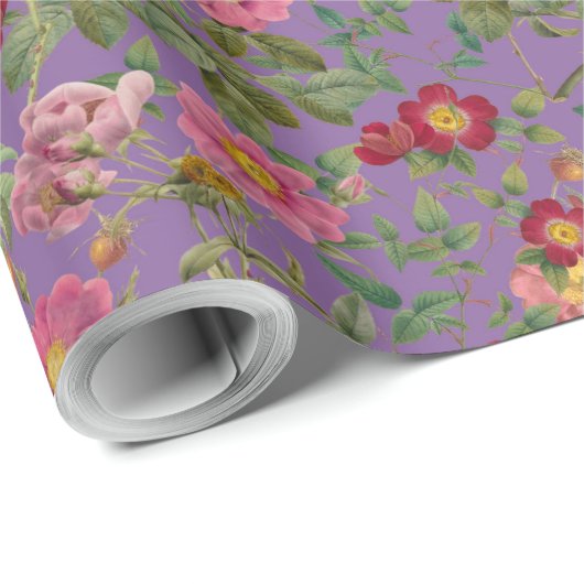 Vintage Wilde Roos Cadeaupapier in Orchidee Paars (Rol Hoek)