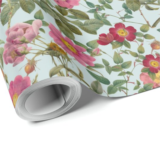 Vintage Wilde Roos Cadeaupapier in Zeeglas (Rol Hoek)