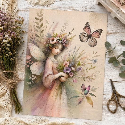 Vintage Wildebloem Fee Decoupage Tissuepapier