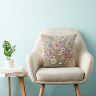 Vintage Wildebloemenweide Cottagecore Decoratief Kussen