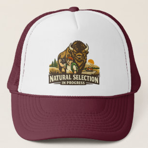 Vintage wildernis humor bizon selfie illustratie trucker pet