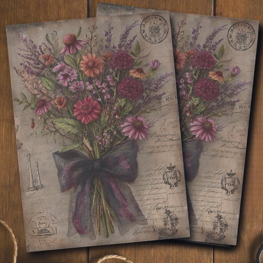 Vintage Wildflower Bouquet Ephemera Decoupage Tissuepapier