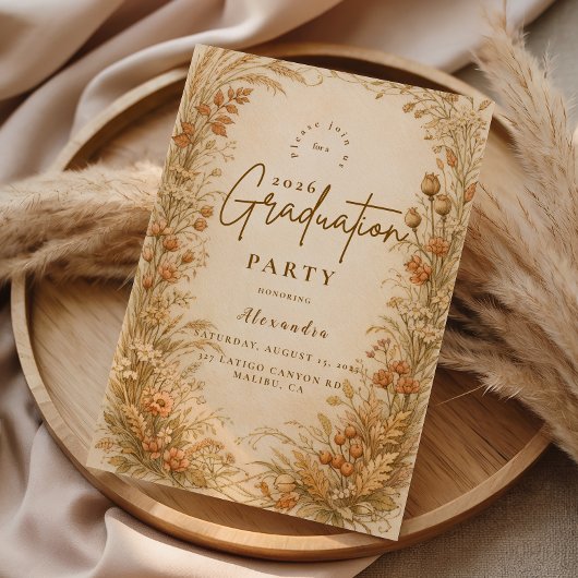 Vintage Wildflower Graduation Party Kaart
