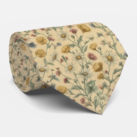 Vintage Wildflower Meadow Floral Pattern Stropdas (Opgerold)