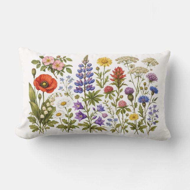 Vintage Wildflowers and Garden Flowers  Kussen (Voorkant)