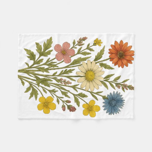 Vintage wildflowers fleece deken (Voorkant (Horizontaal))