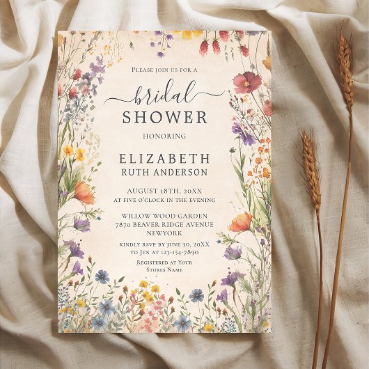 Vintage Wildflowers Garden Bridal Shower Kaart