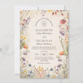 Vintage Wildflowers Garden Wedding Invitation Kaart (Voorkant)