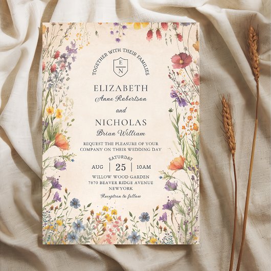 Vintage Wildflowers Garden Wedding Invitation Kaart