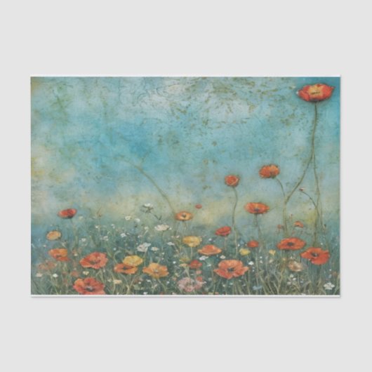 Vintage wildflowers poppies landscape tissuepapier (Voorkant)