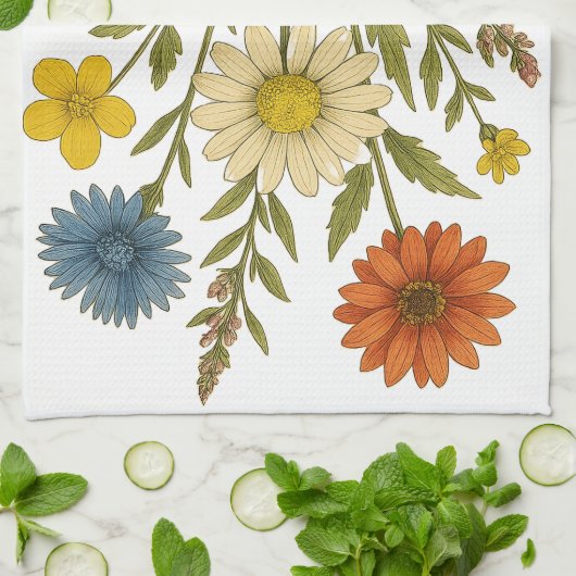 Vintage Wildflowers Theedoek (Gevouwen)