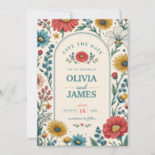 Vintage Wildflowers Wedding Invitation Save The Date (Voorkant)
